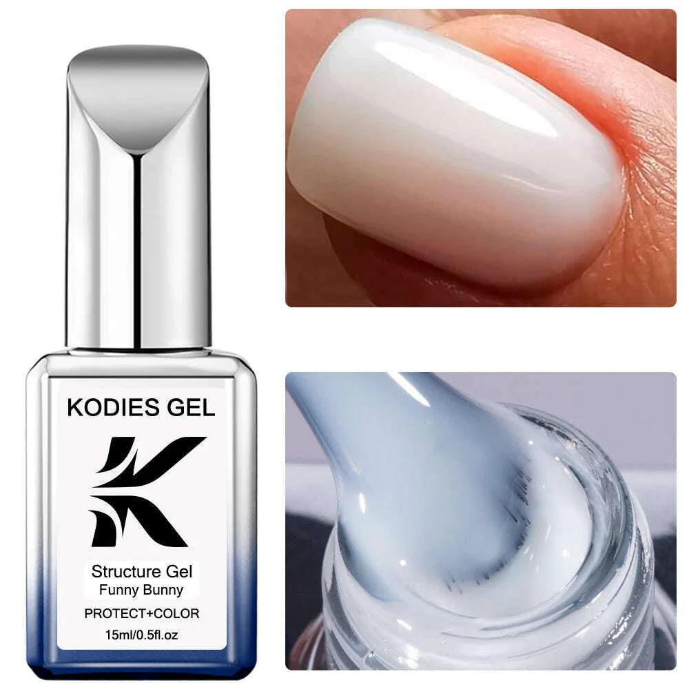 KODIES GEL Kitty White Rubber Base Gel Nail Polish Pearl Shine 15ML Semi Permanent UV Self Leveling Structure Construction Gels