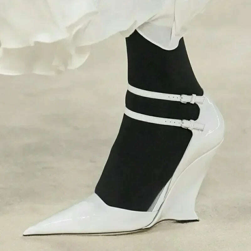 Lady Sexy Slope Heels Woman Ankle Strap Dress Wedding Shoes Party Sandalias De Mujer Luxury Sandals Women Designers