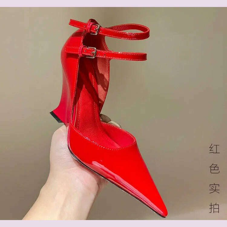 Lady Sexy Slope Heels Woman Ankle Strap Dress Wedding Shoes Party Sandalias De Mujer Luxury Sandals Women Designers