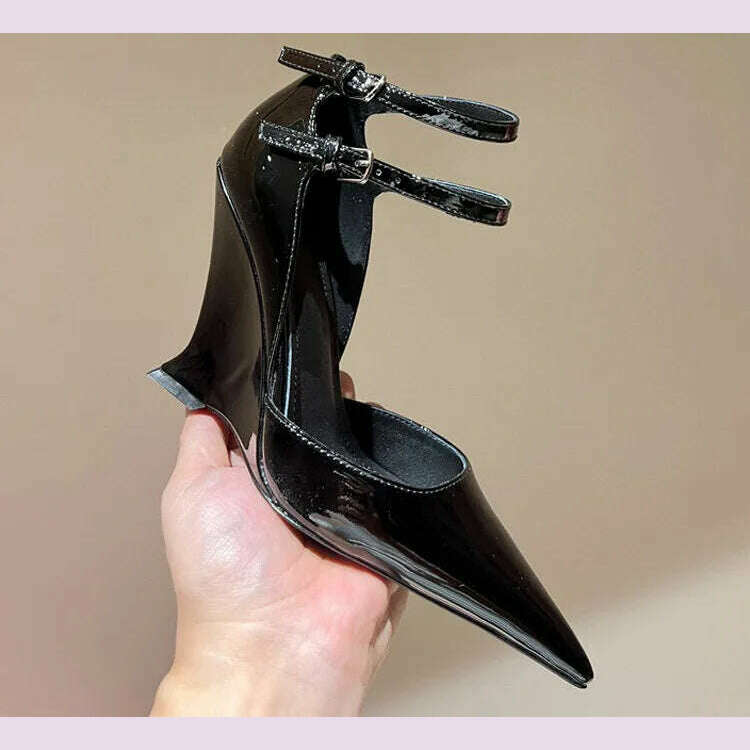 Lady Sexy Slope Heels Woman Ankle Strap Dress Wedding Shoes Party Sandalias De Mujer Luxury Sandals Women Designers