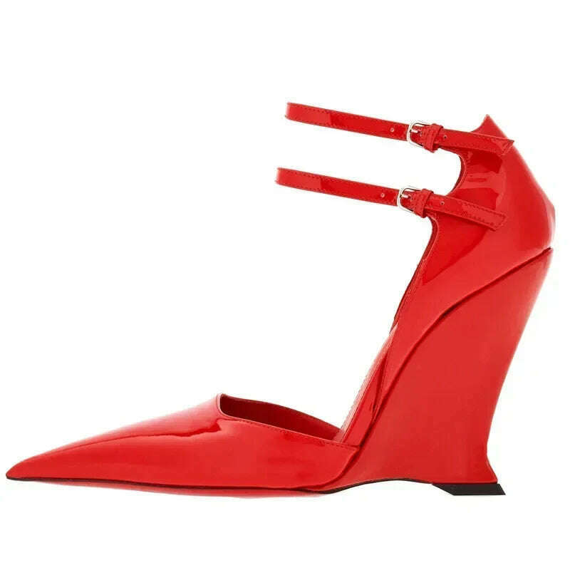 Lady Sexy Slope Heels Woman Ankle Strap Dress Wedding Shoes Party Sandalias De Mujer Luxury Sandals Women Designers