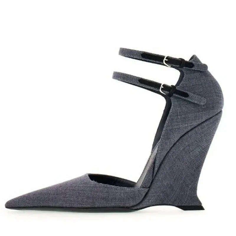 Lady Sexy Slope Heels Woman Ankle Strap Dress Wedding Shoes Party Sandalias De Mujer Luxury Sandals Women Designers