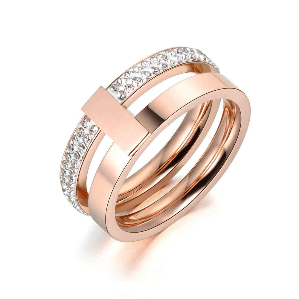 Lokaer Rose Gold Color White Rhinestone Shell Wedding Rings Jewelry 316L Stainless Steel Engagement Ring For Women Кольцо R18050