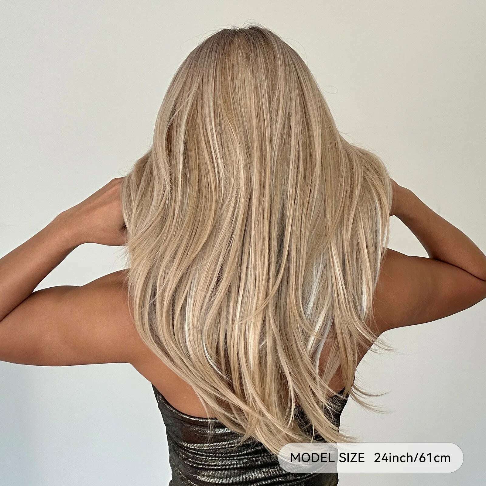 Long Straight Layered Wigs Blonde Platinum Highlight Wig with Bangs Cosplay Daily Use Natural Hair Heat Resistant Wig for Women