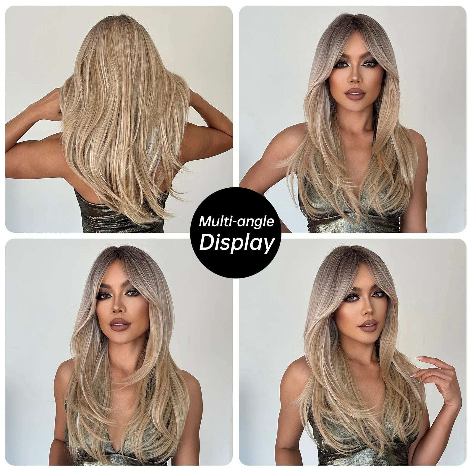 Long Straight Layered Wigs Blonde Platinum Highlight Wig with Bangs Cosplay Daily Use Natural Hair Heat Resistant Wig for Women