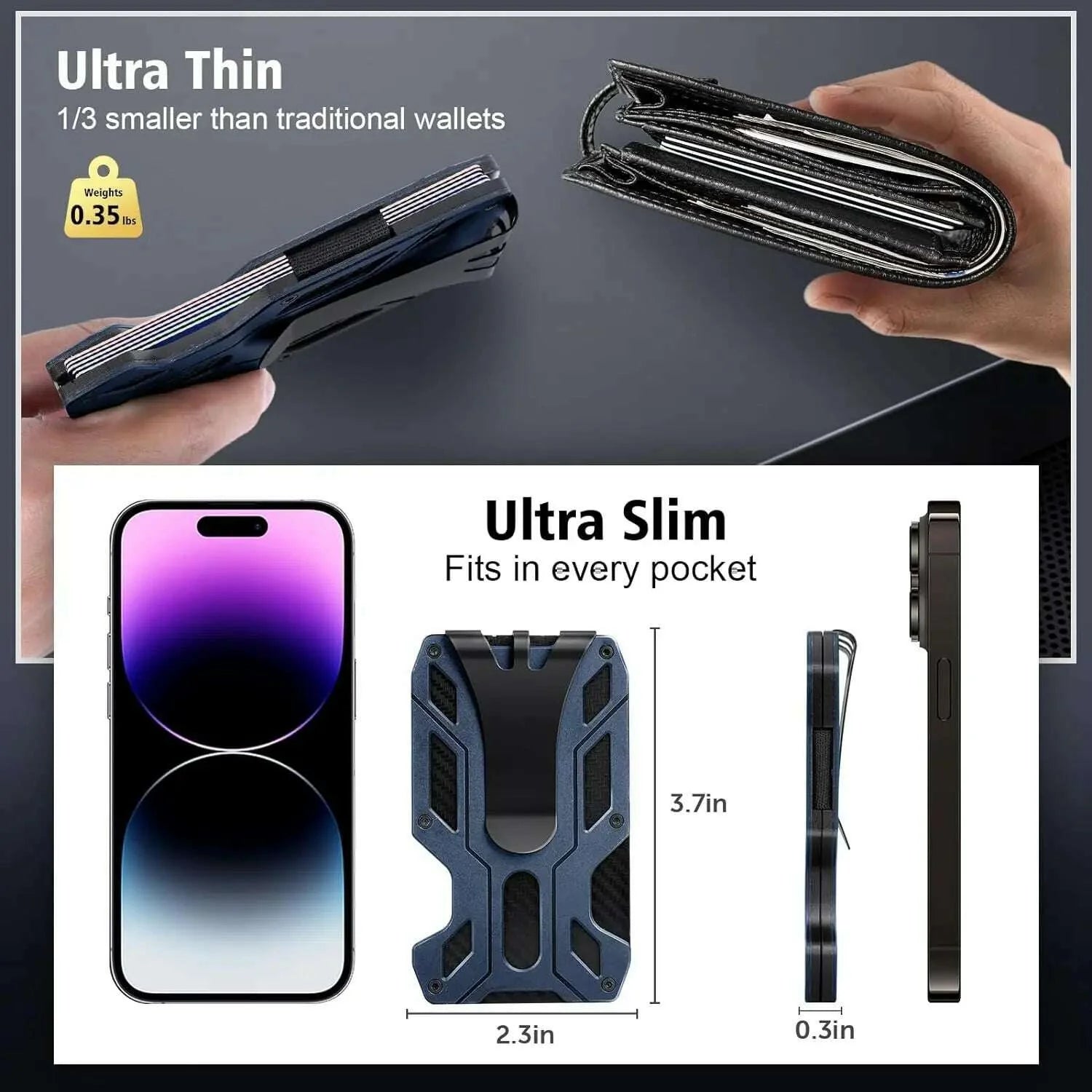 Mens Slim Wallet With Money Clip: Minimalist Anti theft Blocking Credit Card Holder Front Pocket Wallets