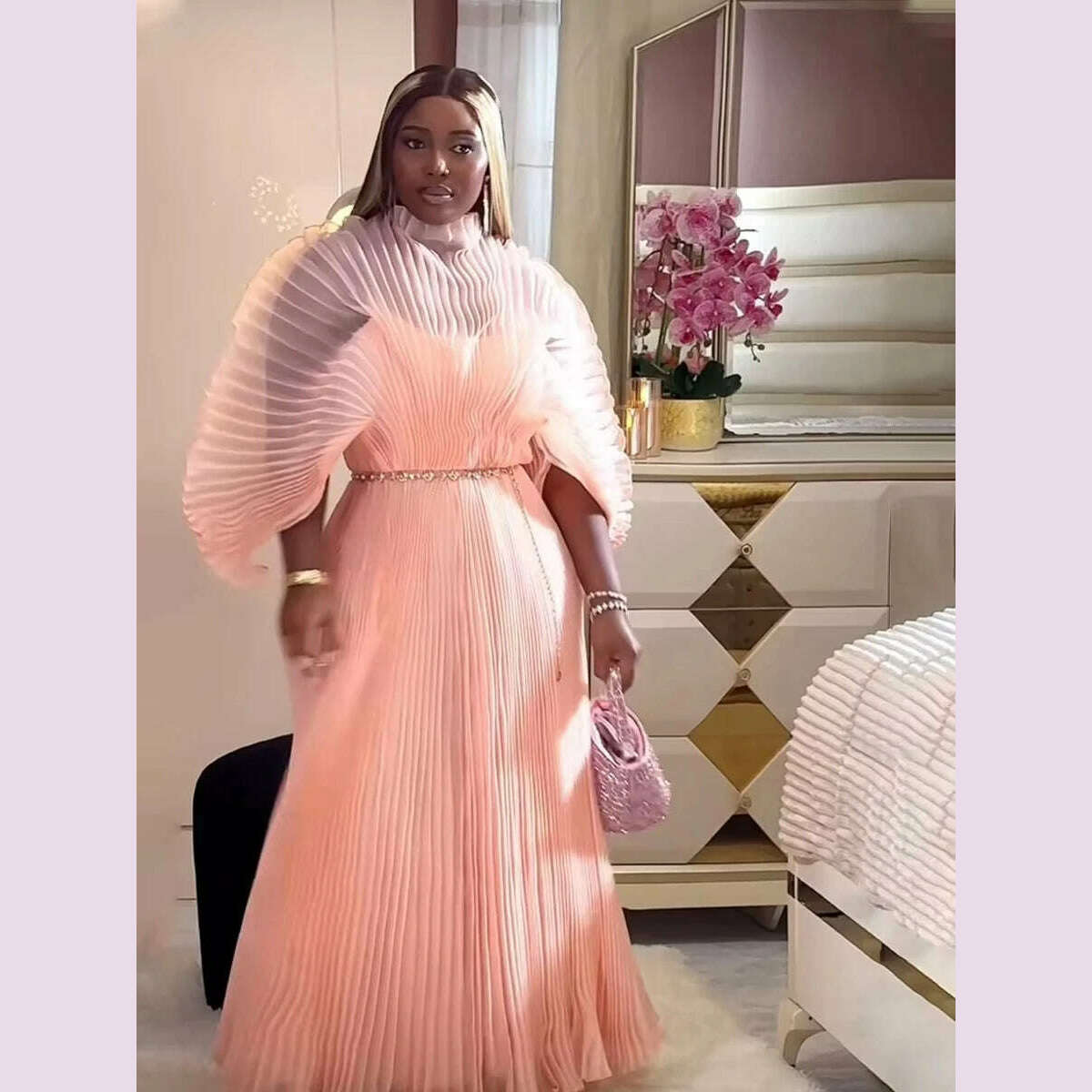 Miyake Folds 2024 Autumn New Plus-size Dress Hand-made Dolds Elegant Chested Evening Dress