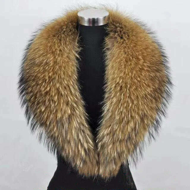 Natural Color Raccoon Fox Real Fur Collar Scarf Genuine Big Size Scarves Warp Shawl Neck Warmer Stole Muffler with Clip Loops #6