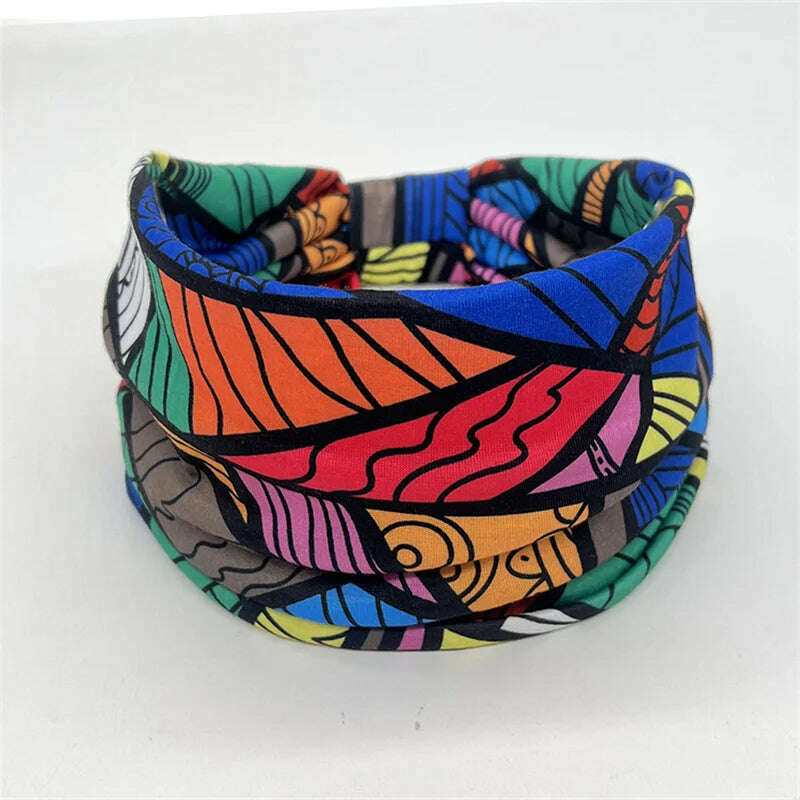 New African Pattern Print Wide Headband for Women Twist Style Hair Bandanas Head Wrap Elastic Headwear Turban Girls Accessories