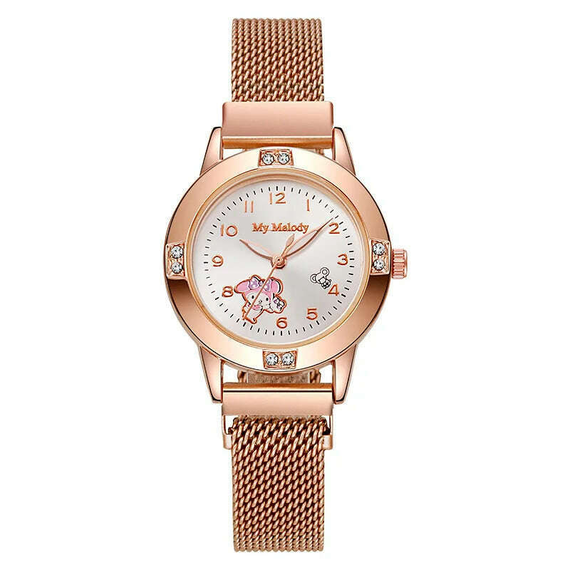 New Hello Kitty Diamond Watches Women Cat Bow Kawaii Pink Ladies Gold Sliver Metal Jewelry Cartoon Magnetic Watch Girls