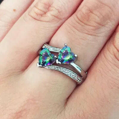 New Stylish Female Rings Silver-plated Double Heart-Shaped Cubic Zircons Wedding Ring for Women Girls Nice Gift Birthday