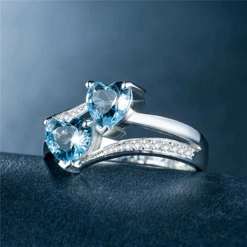 New Stylish Female Rings Silver-plated Double Heart-Shaped Cubic Zircons Wedding Ring for Women Girls Nice Gift Birthday