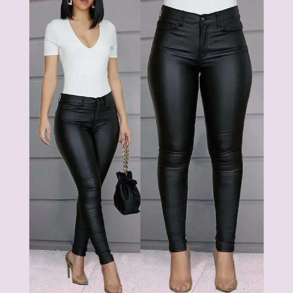 New Women PU Leather Pants Black Sexy Stretch Bodycon Trousers Women High Waist Long Casual Pencil Pants Plus Size XS-4XL