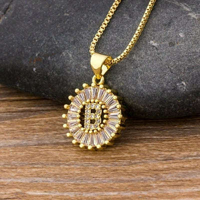 Nidin Hot Sale Women Girls Initial Letter Necklace 26 Letters Charm Family Name Pendant Top Quality Copper Zircon Jewelry Gift