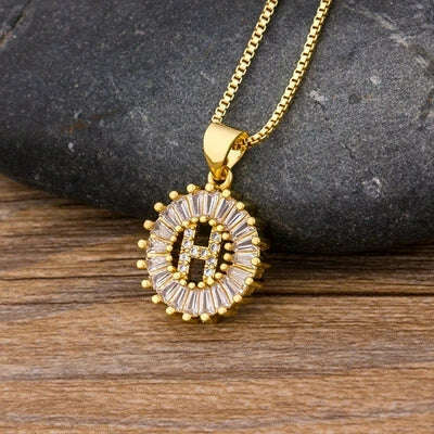 Nidin Hot Sale Women Girls Initial Letter Necklace 26 Letters Charm Family Name Pendant Top Quality Copper Zircon Jewelry Gift