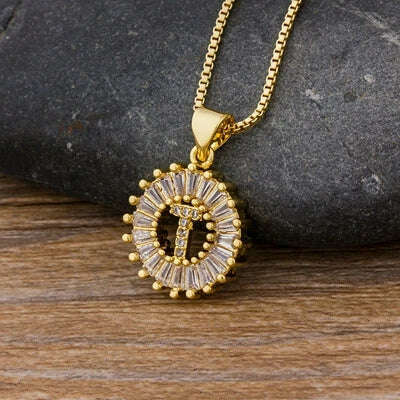 Nidin Hot Sale Women Girls Initial Letter Necklace 26 Letters Charm Family Name Pendant Top Quality Copper Zircon Jewelry Gift