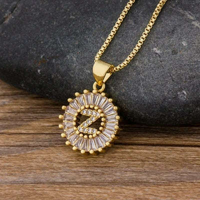Nidin Hot Sale Women Girls Initial Letter Necklace 26 Letters Charm Family Name Pendant Top Quality Copper Zircon Jewelry Gift