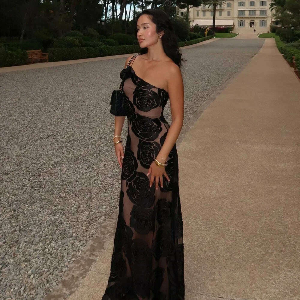 Oligai Birthday Dress for Women 2024 One Shoulder Elegant Dress Sexy Mesh Bodycon Dress Flower Wedding Guest Party Dresses