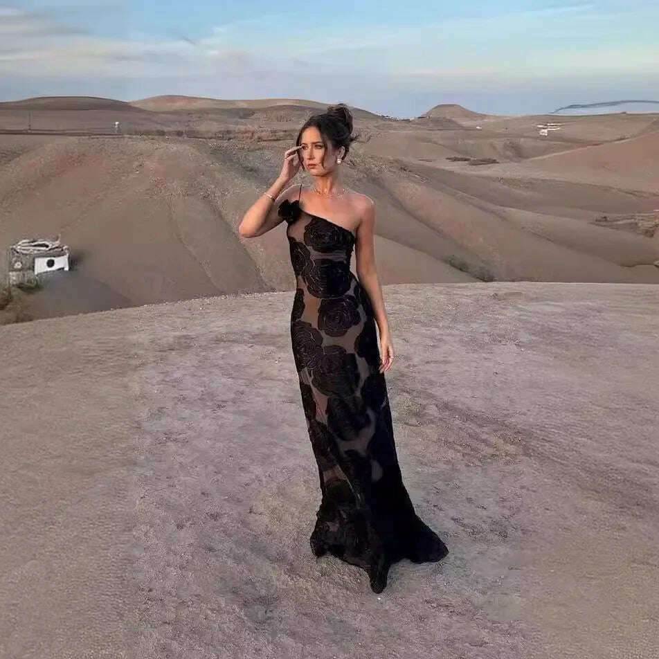 Oligai Birthday Dress for Women 2024 One Shoulder Elegant Dress Sexy Mesh Bodycon Dress Flower Wedding Guest Party Dresses