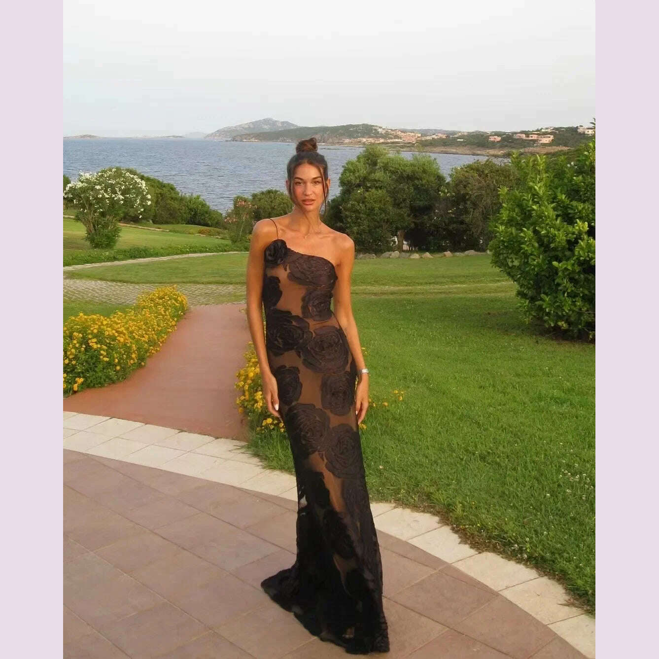 Oligai Birthday Dress for Women 2024 One Shoulder Elegant Dress Sexy Mesh Bodycon Dress Flower Wedding Guest Party Dresses