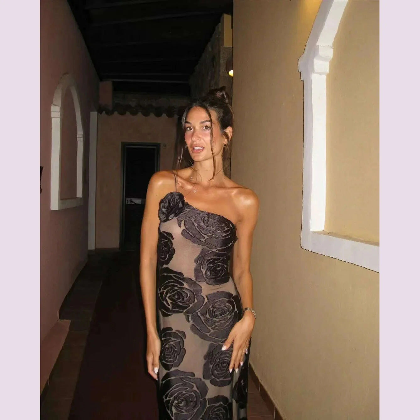 Oligai Birthday Dress for Women 2024 One Shoulder Elegant Dress Sexy Mesh Bodycon Dress Flower Wedding Guest Party Dresses