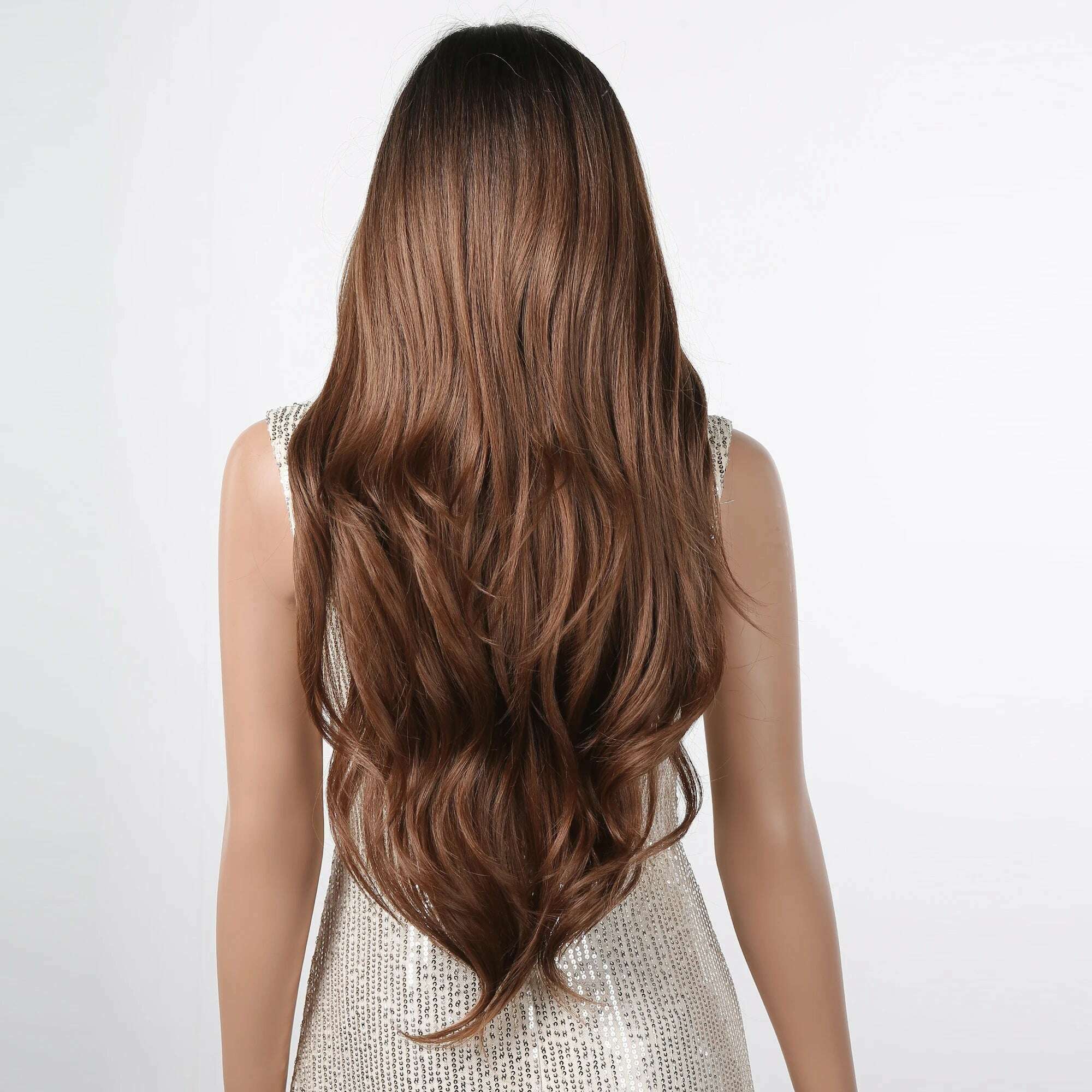 Ombre Honey Brown Synthetic Hair Wigs Long Natural Body Wavy Wig with Bangs Realistic Daily Party Soft Wig Heat Resistant Fiber