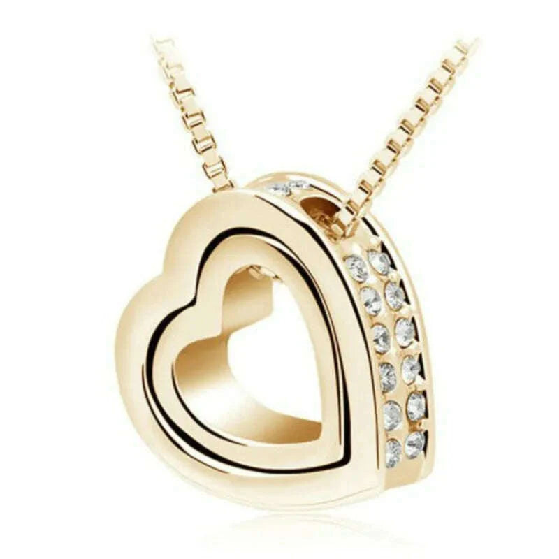 quality float double Heart Pendant sweater chain Necklace crystal shine rhinestone charm birthday gift girls wed fashion jewelry