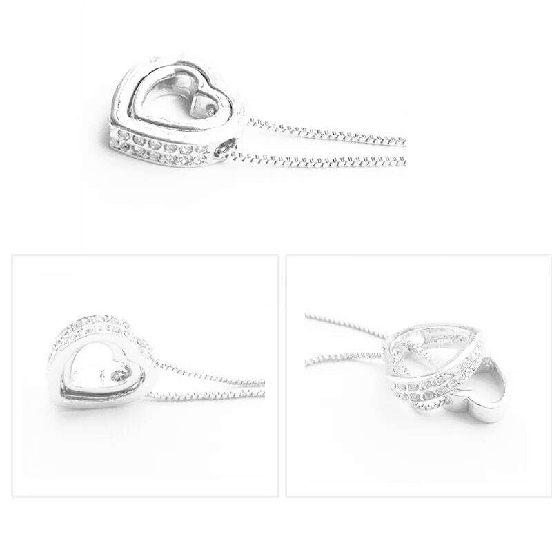 quality float double Heart Pendant sweater chain Necklace crystal shine rhinestone charm birthday gift girls wed fashion jewelry