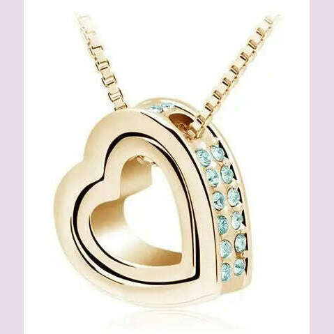 quality float double Heart Pendant sweater chain Necklace crystal shine rhinestone charm birthday gift girls wed fashion jewelry