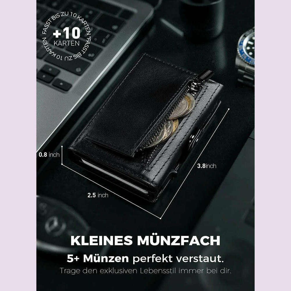 RFID Blocker Wallet for Men Genuine Leather Wallet with Coin Pocket Airtag Wallet