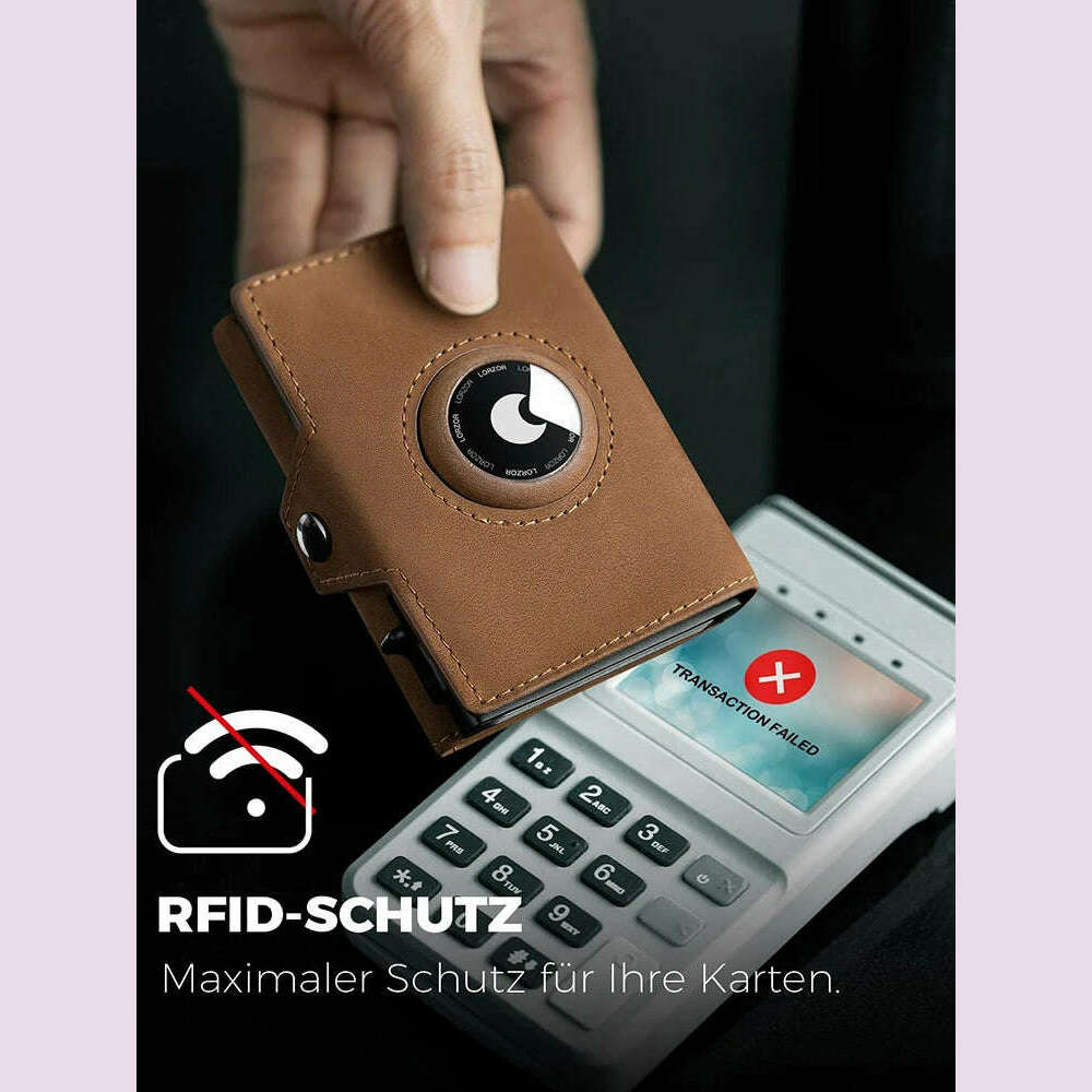 RFID Blocker Wallet for Men Genuine Leather Wallet with Coin Pocket Airtag Wallet