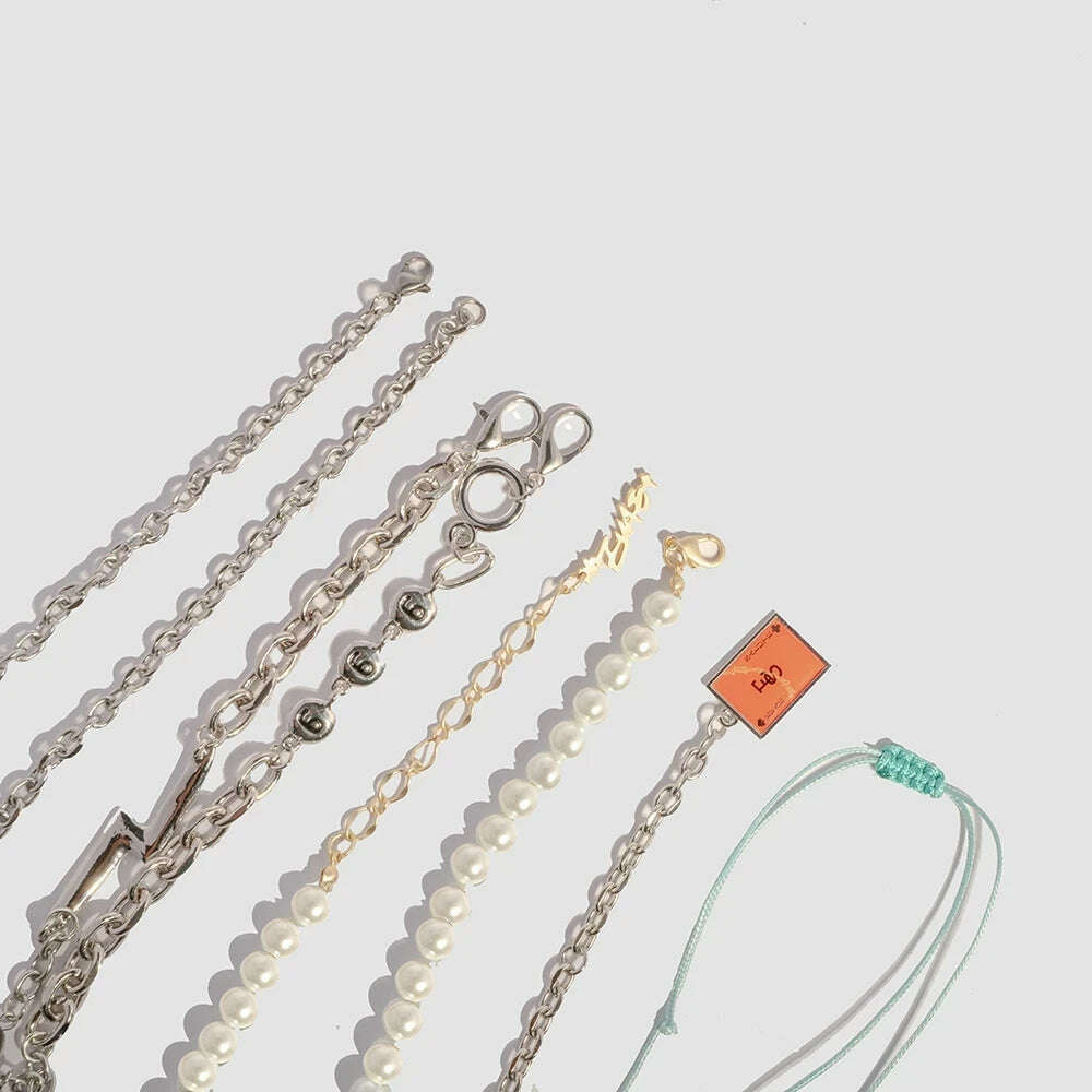 SALUTE ACADEMY EVA Hip Hop Punk Diamond Pearl Skull Personality Cool Necklace Set For Men Women Girls Party Rapper Jewelry Gift