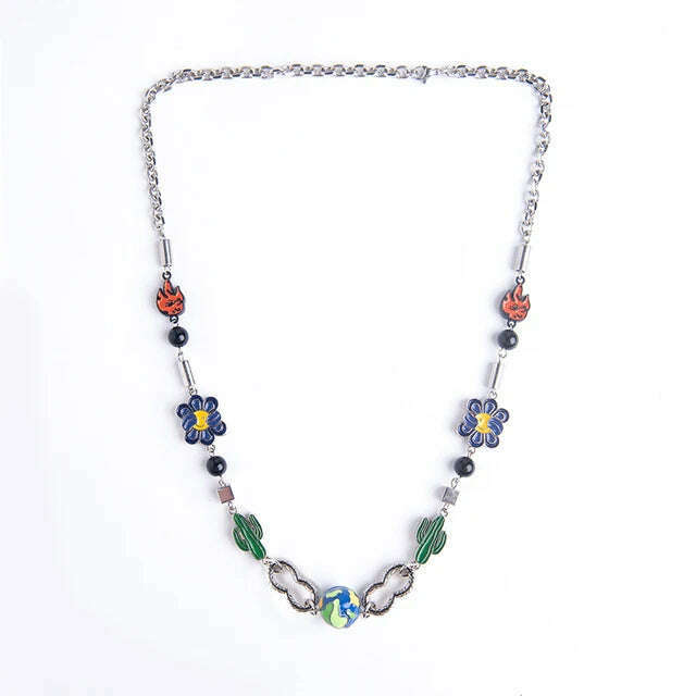 SALUTE ACADEMY EVA Hip Hop Punk Diamond Pearl Skull Personality Cool Necklace Set For Men Women Girls Party Rapper Jewelry Gift