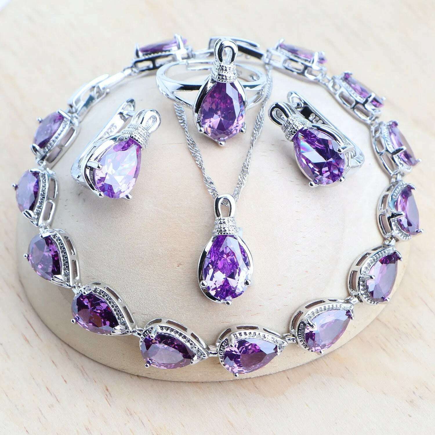 Silver 925 Women Bridal Jewelry Sets Wedding Costume Jewellery Rainbow Cubic Zirconia Earrings Rings Bracelets Pendant Necklace