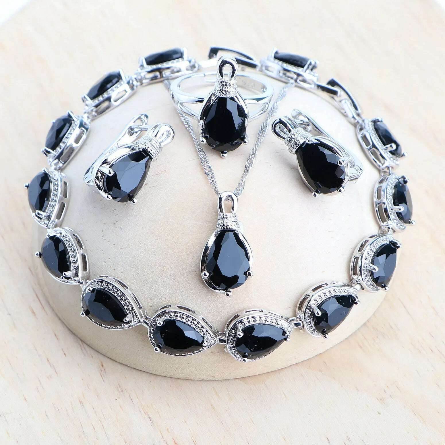 Silver 925 Women Bridal Jewelry Sets Wedding Costume Jewellery Rainbow Cubic Zirconia Earrings Rings Bracelets Pendant Necklace