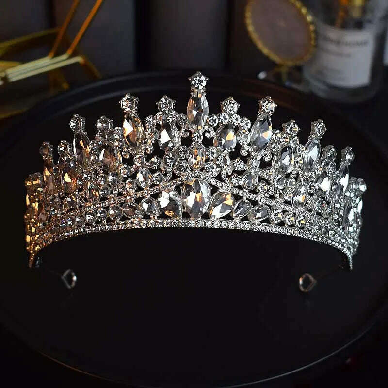 Silver Color Crystal Bridal Crown Royal Queen Tiara Rhinestone Pageant Prom Bride Diadem Princess Wedding Crown Hair Accessories