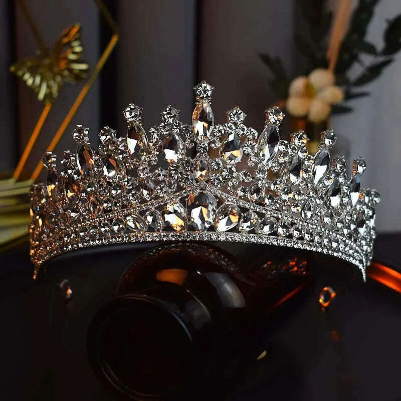 Silver Color Crystal Bridal Crown Royal Queen Tiara Rhinestone Pageant Prom Bride Diadem Princess Wedding Crown Hair Accessories