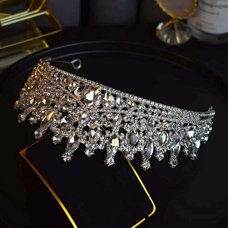 Silver Color Crystal Bridal Crown Royal Queen Tiara Rhinestone Pageant Prom Bride Diadem Princess Wedding Crown Hair Accessories