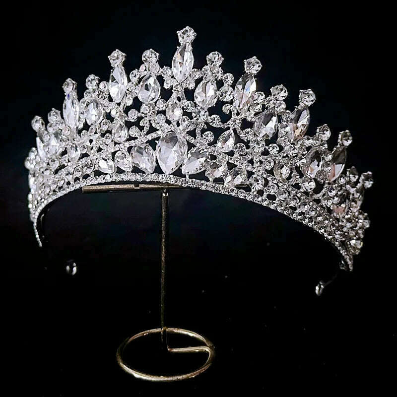 Silver Color Crystal Bridal Crown Royal Queen Tiara Rhinestone Pageant Prom Bride Diadem Princess Wedding Crown Hair Accessories