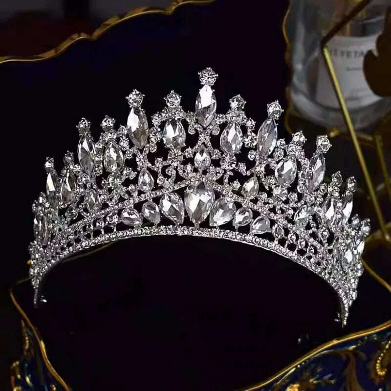 Silver Color Crystal Bridal Crown Royal Queen Tiara Rhinestone Pageant Prom Bride Diadem Princess Wedding Crown Hair Accessories