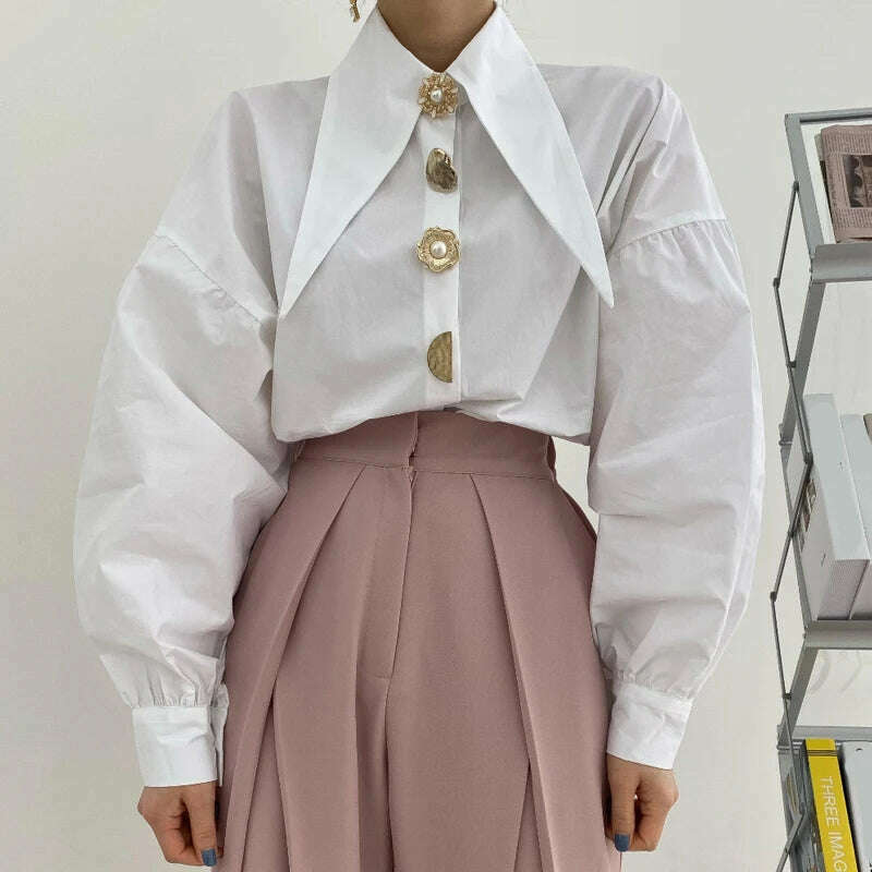 Spring Fashion Long Sleeve Shirt Pointed Collar Office Lady Blouse Office Women Shirts Turn Down Collar Loose Clothing 15630