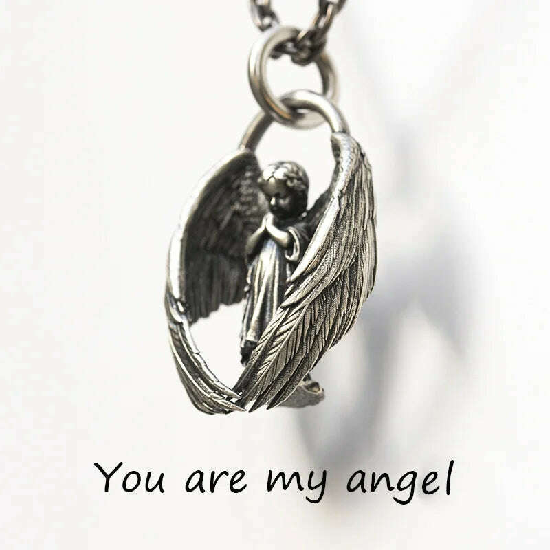Stainless Steel Creative Personality Prayer Angel Pendant Necklace Men and Women Fashion Trend Hip Hop Punk Accessories Jewelry