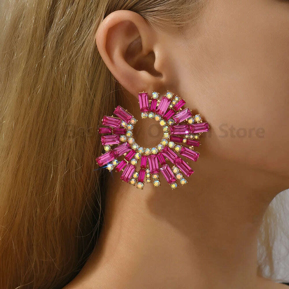 Statement Crystal Hoop Stud Earrings Modern Fashion Aesthetic Jewelry Accessories For Women Romantic Wedding Party Luxury Gifts