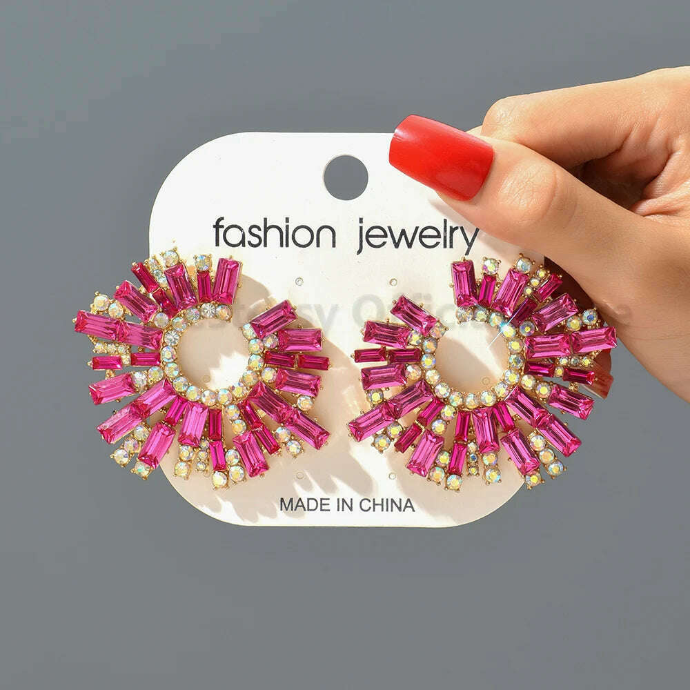 Statement Crystal Hoop Stud Earrings Modern Fashion Aesthetic Jewelry Accessories For Women Romantic Wedding Party Luxury Gifts