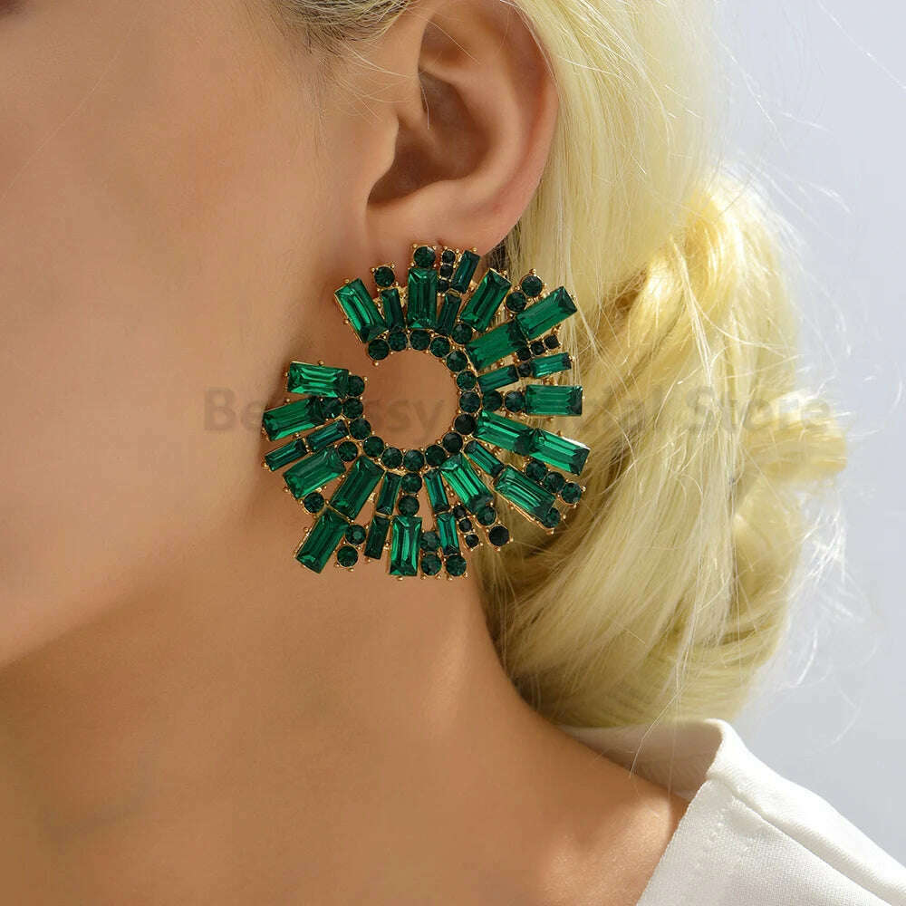 Statement Crystal Hoop Stud Earrings Modern Fashion Aesthetic Jewelry Accessories For Women Romantic Wedding Party Luxury Gifts