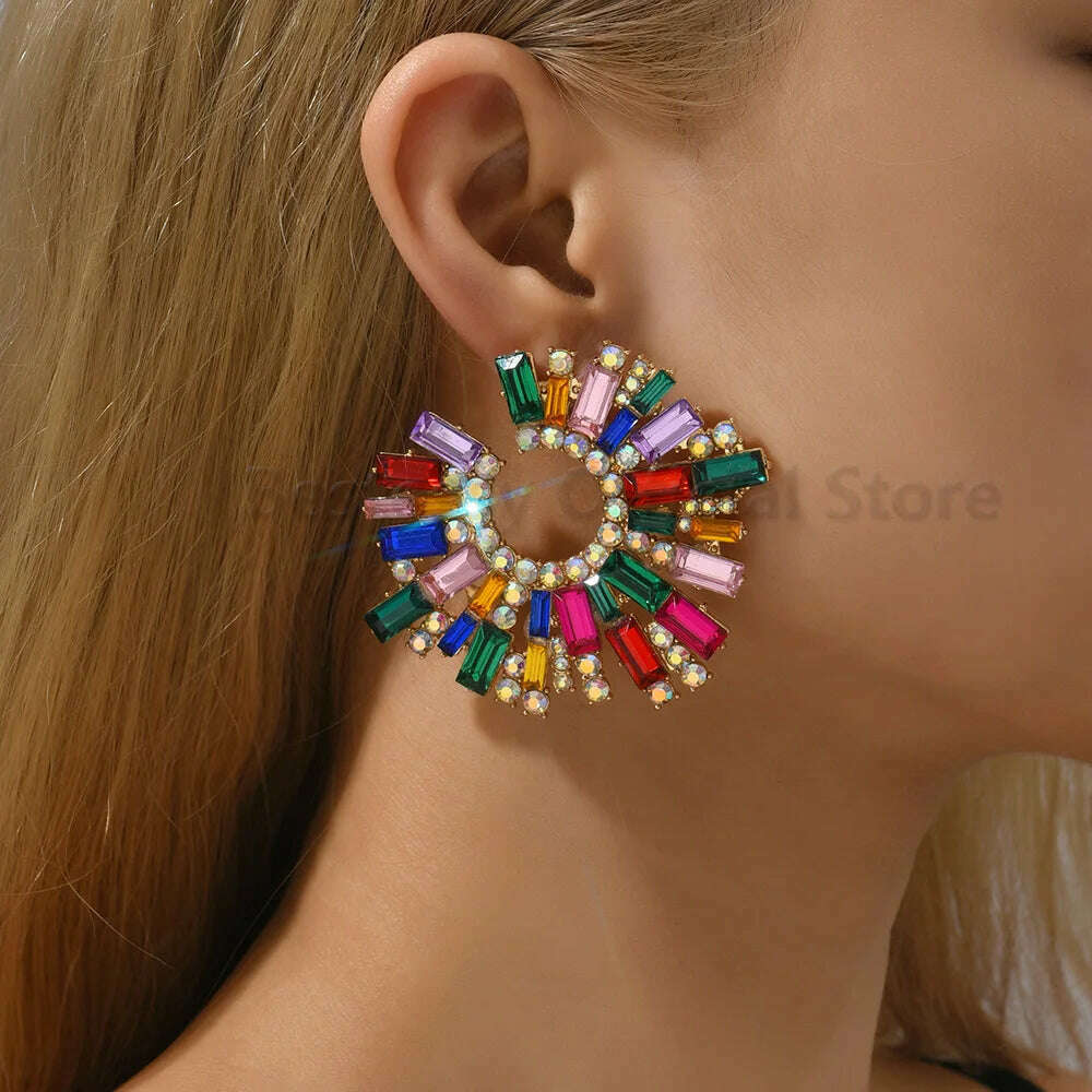 Statement Crystal Hoop Stud Earrings Modern Fashion Aesthetic Jewelry Accessories For Women Romantic Wedding Party Luxury Gifts