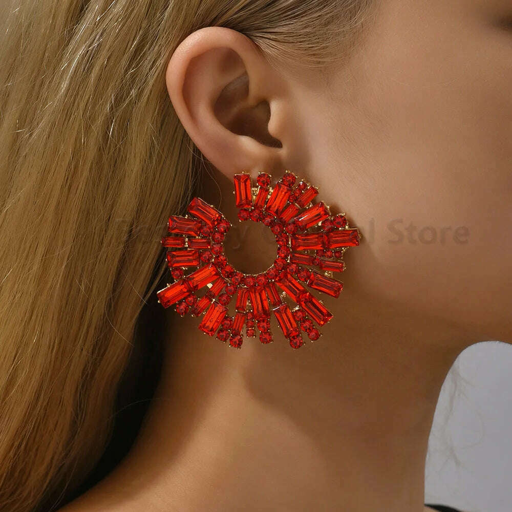 Statement Crystal Hoop Stud Earrings Modern Fashion Aesthetic Jewelry Accessories For Women Romantic Wedding Party Luxury Gifts