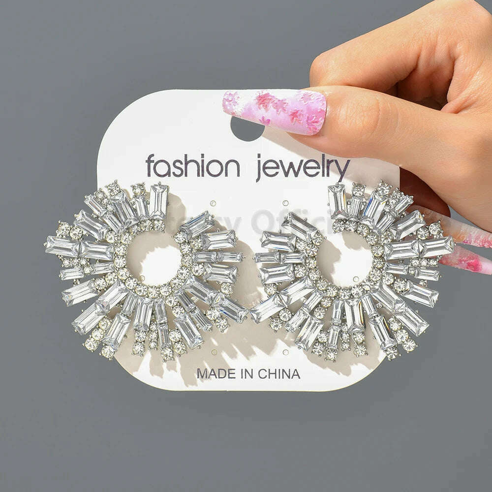 Statement Crystal Hoop Stud Earrings Modern Fashion Aesthetic Jewelry Accessories For Women Romantic Wedding Party Luxury Gifts