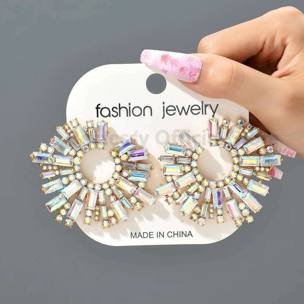 Statement Crystal Hoop Stud Earrings Modern Fashion Aesthetic Jewelry Accessories For Women Romantic Wedding Party Luxury Gifts