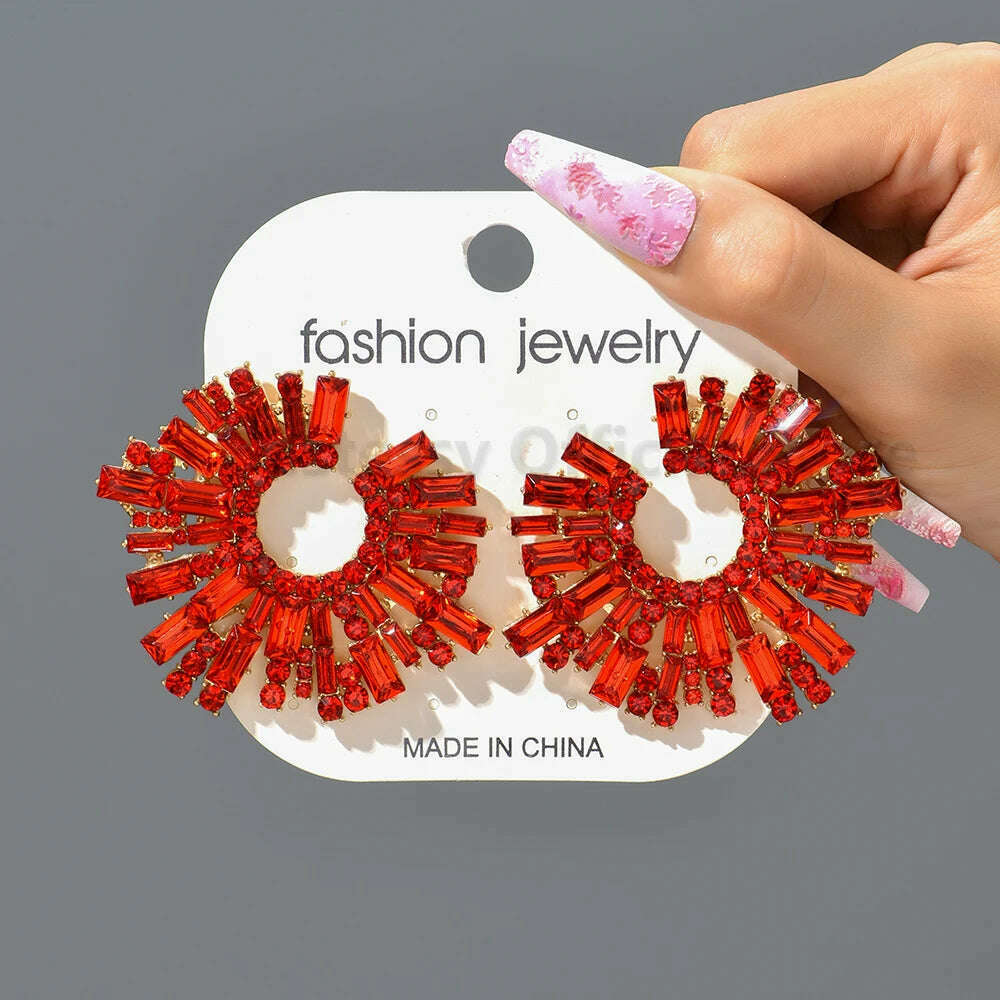 Statement Crystal Hoop Stud Earrings Modern Fashion Aesthetic Jewelry Accessories For Women Romantic Wedding Party Luxury Gifts